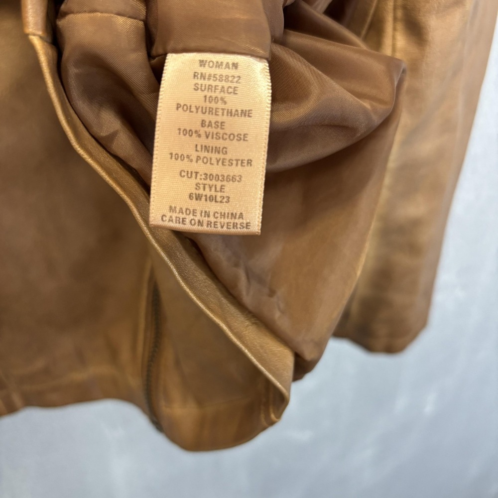 Max Studio Faux Leather Biker Jacket Womens 1X Brown Rodeo Festival Western XL - Picture 6 of 10